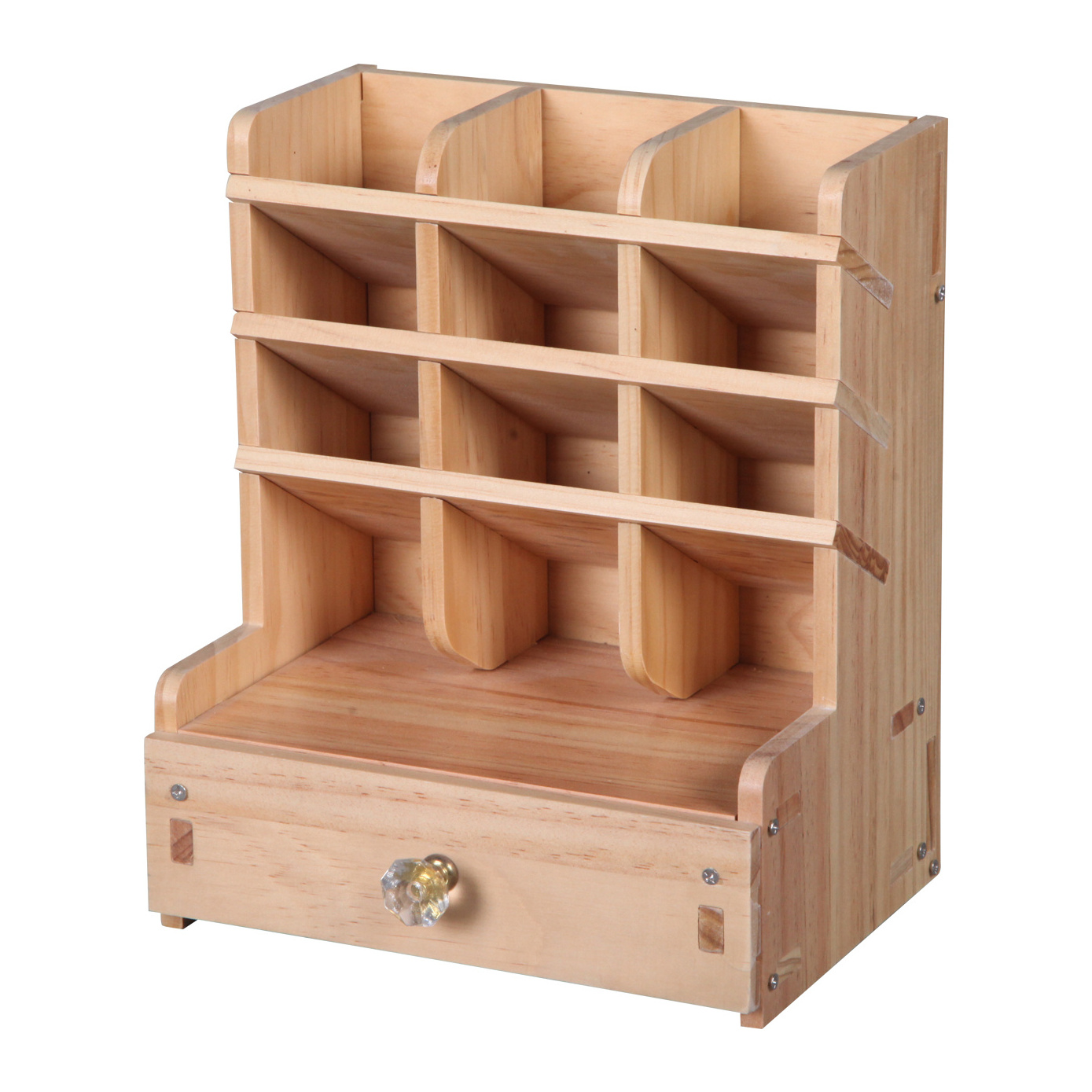 wooden factory FSC&BSCI Wooden Pen Organizer Storage with Drawer, Multi-Functional Pen Holder Box, Desktop Stationary