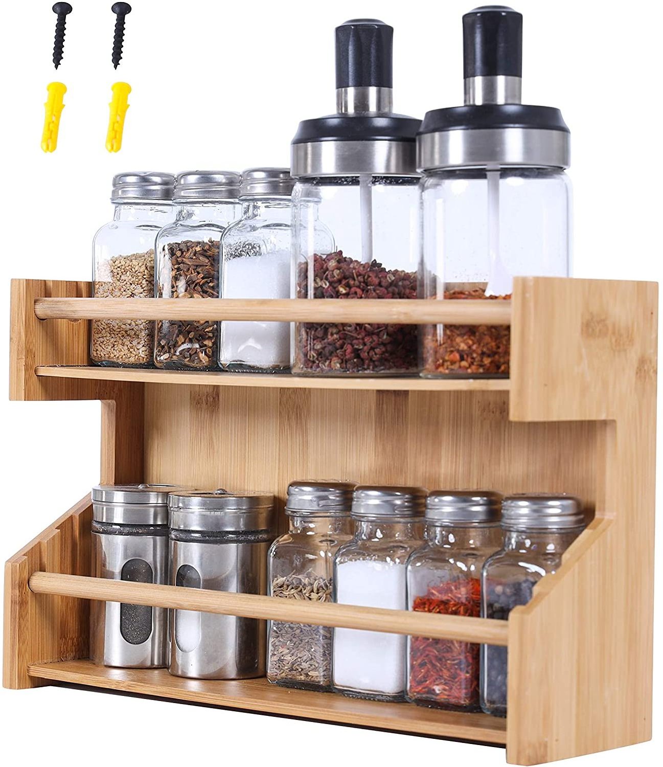 Wood Standing Spice Rack Kitchen Counter Standing Organizer Storage Shelf