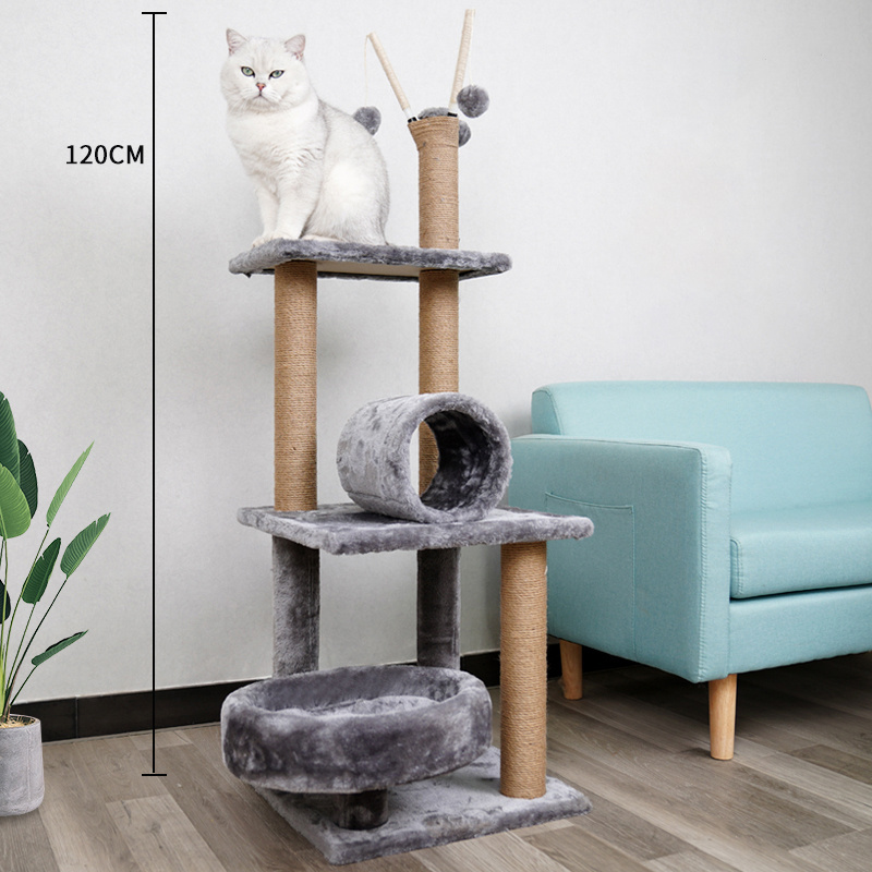 Wholesale ODM OEM modern luxury custom size plush wooden cat scratcher house tower condo cat tree for large cats