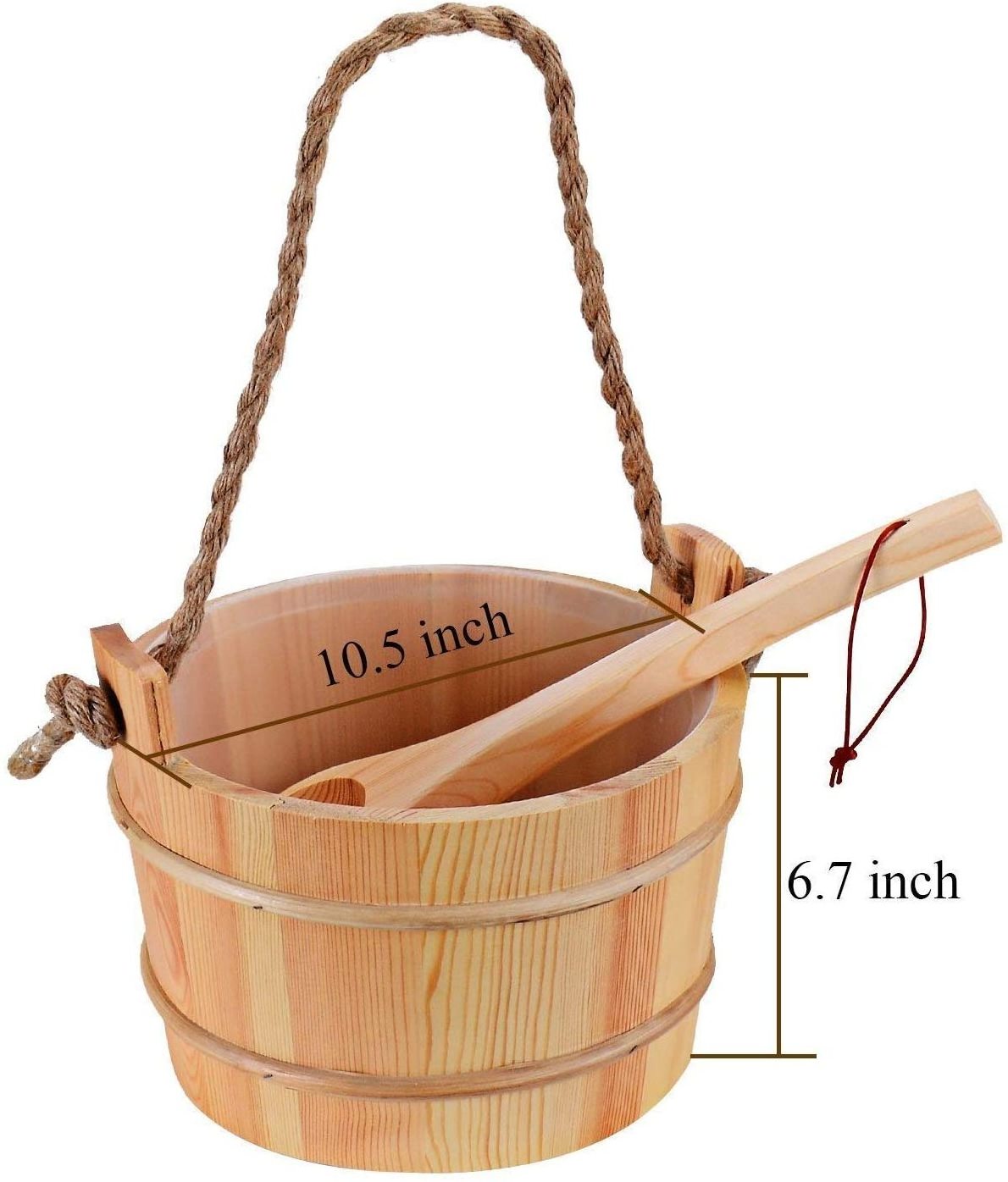 Wooden Sauna Bucket Sauna Spa Accessory - 5 Liter (1.3 Gallon)  Sauna Bucket with Ladle Handmade