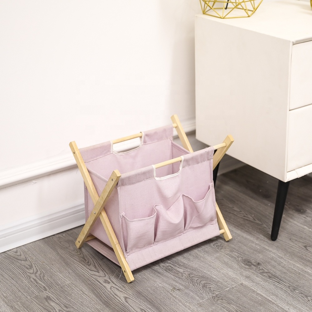 Solid wood living room bedroom clothes storage basket foldable fabric hotel bathroom multi-functional storage rack