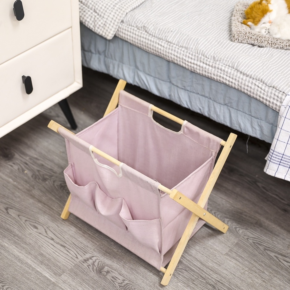 Solid wood living room bedroom clothes storage basket foldable fabric hotel bathroom multi-functional storage rack