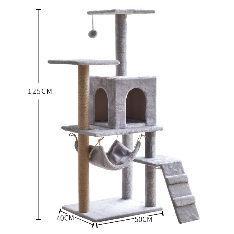 Wholesale ODM OEM modern luxury custom size plush wooden cat scratcher house tower condo cat tree for large cats