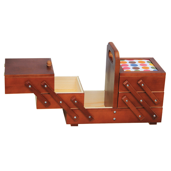 Wooden factory unfinished pine wooden folding sewing box in packaging box