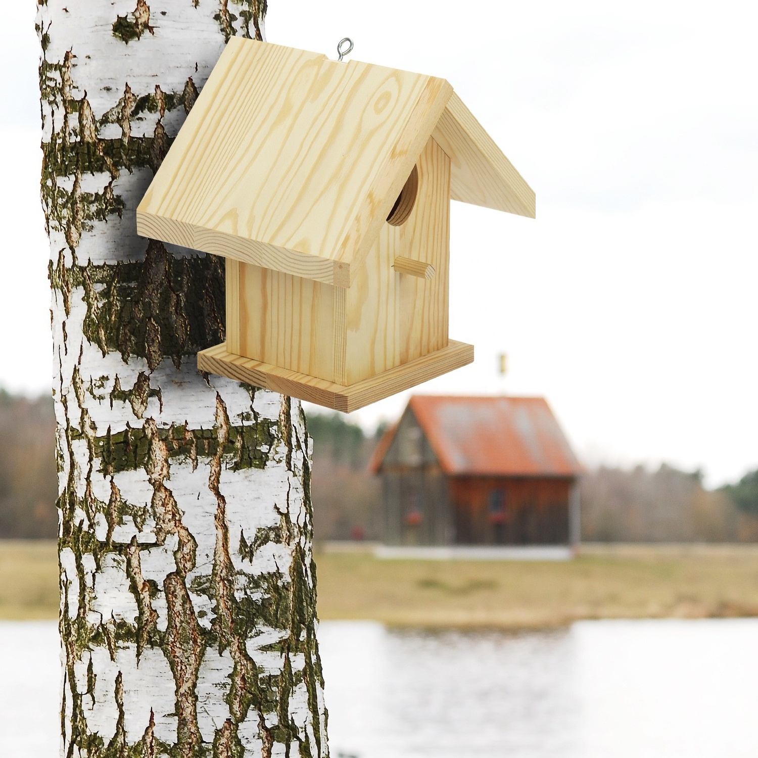 custom wooden bird houses Nesting Box wood bird house With Lanyard Hook up Hanging Birdhouse Clearance