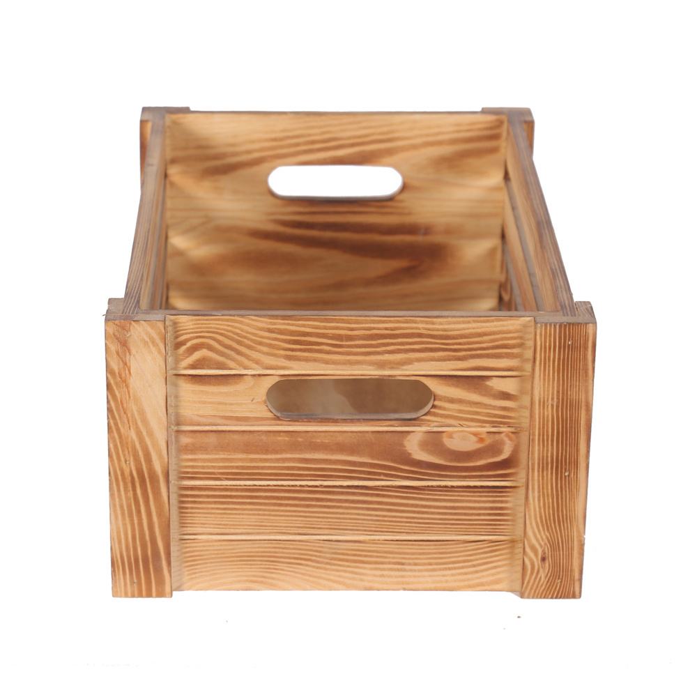 Unfinished pine wood storage box for collection of vegetables and fruit with cover and hanger for sale