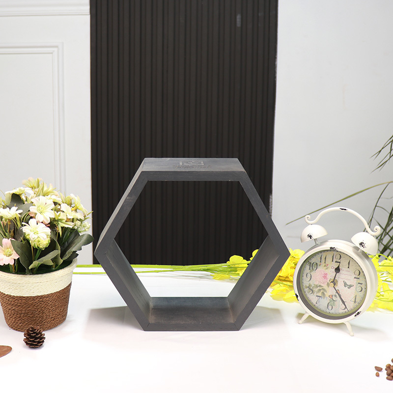 regular hexagon  home decorative display  floating  wall  wooden shelves