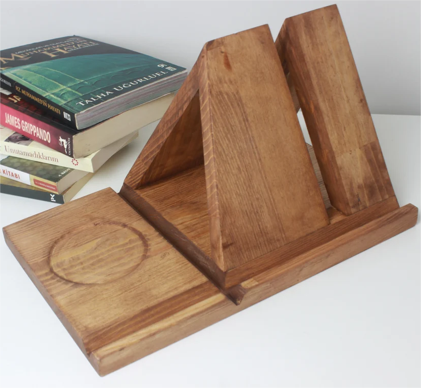 Customized Handmade Unique Book Lover Gift Tablet Stand Wooden Triangle Bookmark Multi Functional Book Holder