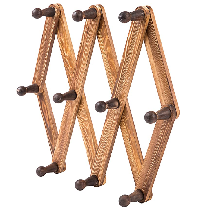 bedroom decorative 10 Hook Burnt Wood Wall Mounted Expandable Accordion Peg Coat Rack Hanger