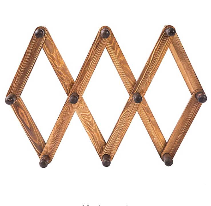 bedroom decorative 10 Hook Burnt Wood Wall Mounted Expandable Accordion Peg Coat Rack Hanger