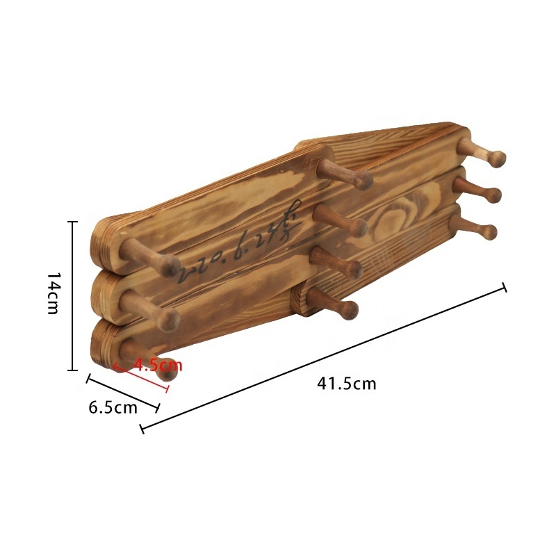 wholesale home decorative 10 Hook Burnt solid Wood Wall Mounted Expandable Accordion Peg Coat Rack Hanger