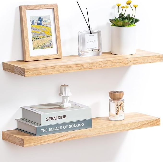 Farmhouse Floating Shelves - 8 Inch Deep Rustic Wood Wall Shelf - Premium Solid Pine Wood Storage Shelf