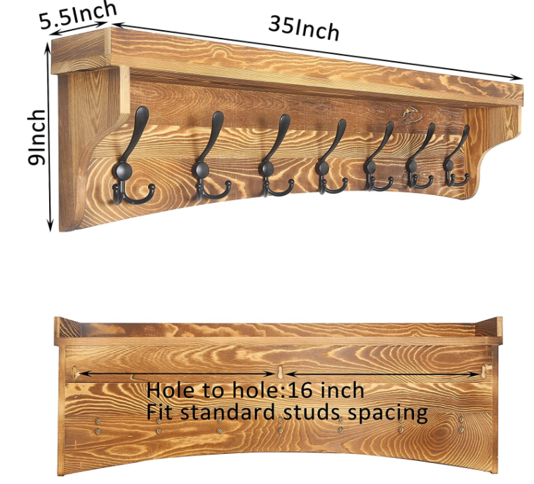 2022 new shape factory  wall mounted rustic wood coat rack with metal hooks