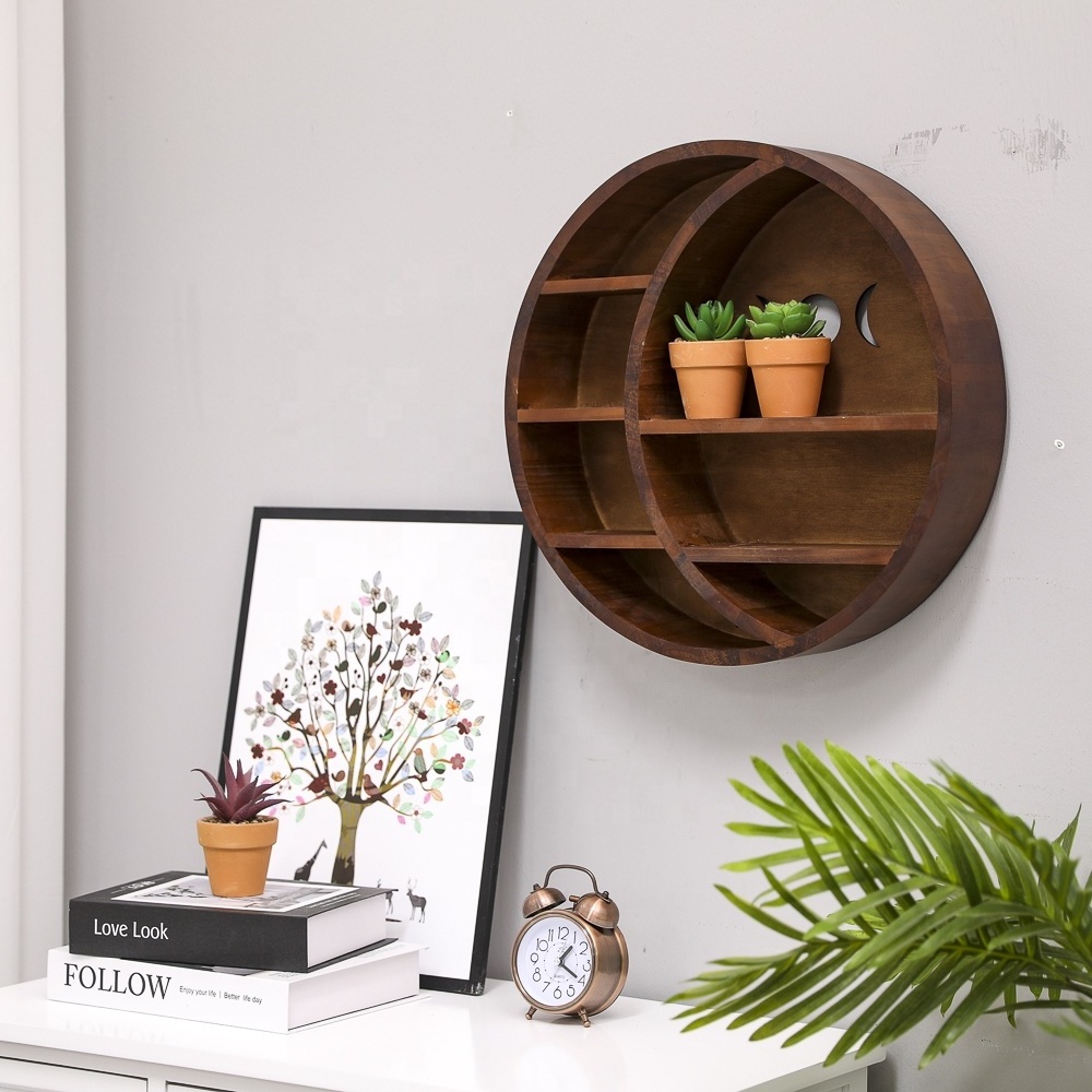 Modern Decorative Wooden Moon Floating Shelf Crystals Display Wall Shelves Ornament toy Storage Rack