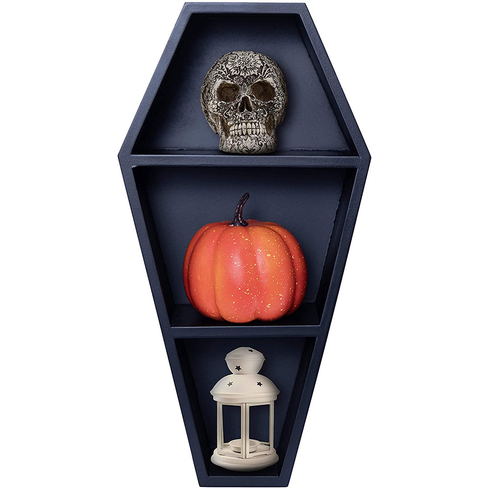 OEM and ODM Wall hanging Tabletop Gothic Decor Black Wooden Coffin Shelf