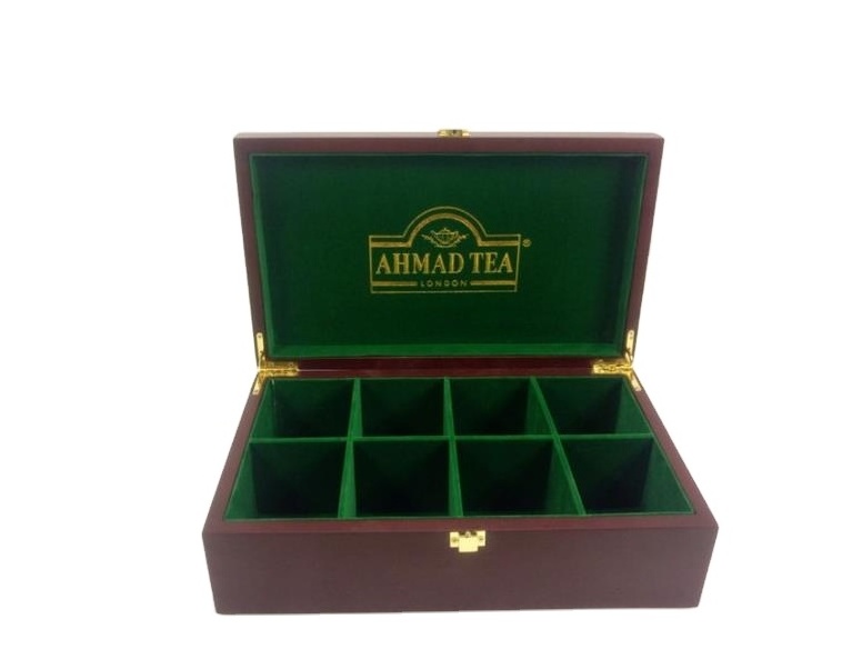 Luxury Wooden Tea Storage Chest box - 6 Compartment Tea Bags Organizer Container With Clear Glass Window Lid