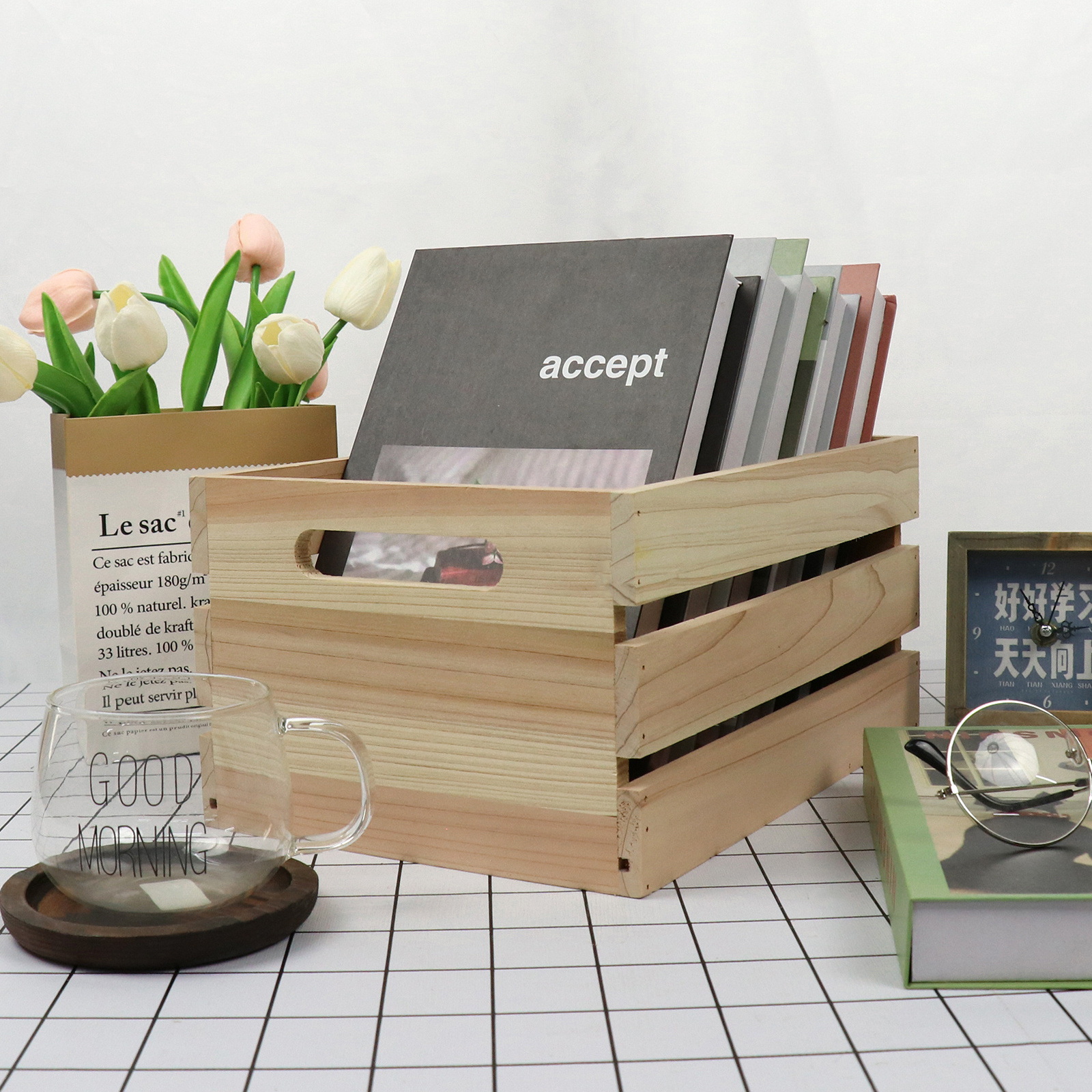 Custom DIY Unfinished Solid Wood Mini Small Wood Crates Box For Items Organized Home Decor