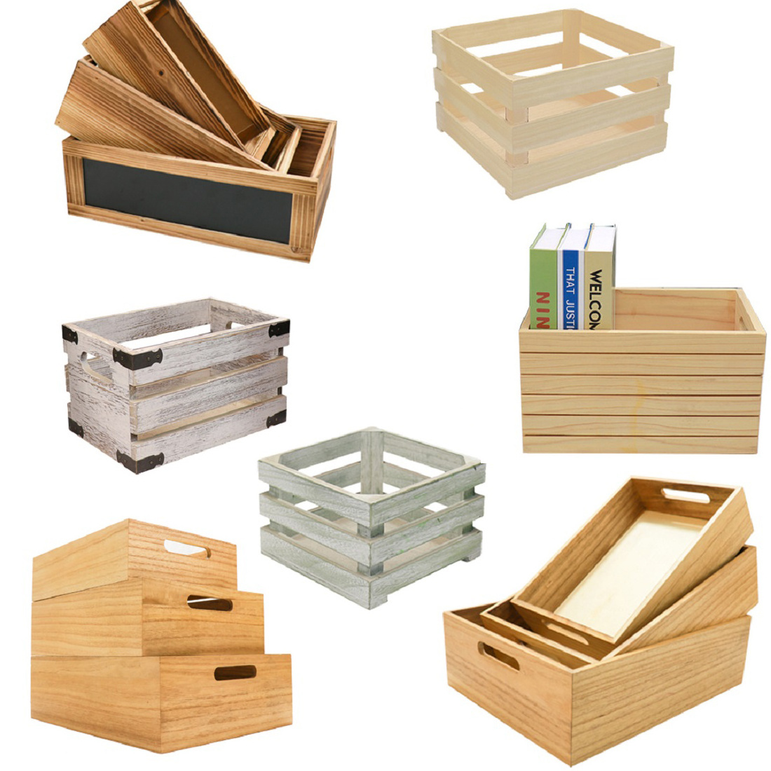 Custom DIY Unfinished Solid Wood Mini Small Wood Crates Box For Items Organized Home Decor