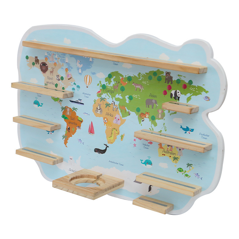 Factory wholesale Tonie regal toy storage wooden rack wall mounted hanging Plywood kids  Toniebox world map shape wood shelf