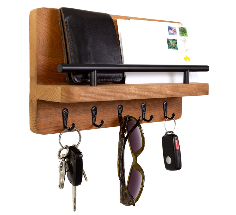 FSC&BSCI Wooden Key Rack & Letter Holder with Key Hooks Hanger, Wall Shelf Wooden for Key Rack Organiser