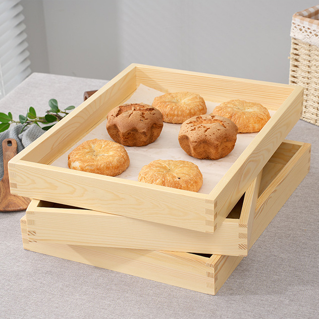 Wholesale Natural Custom Design Handmade Bamboo Wooden Food Serving Tray Set with Handle for Home Living Room and Kitchen