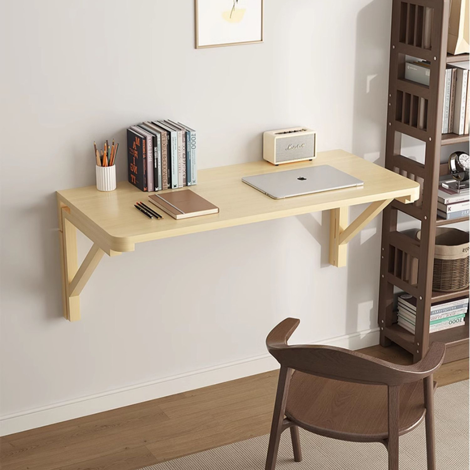 Solid Wood Bamboo Floating Desk Small Saving Spaces Table Wall Mounted Folding Table For Room Study