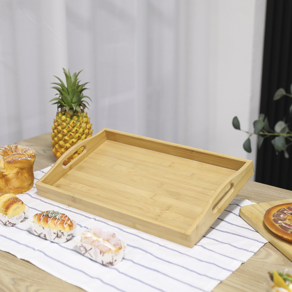 2022 Competitive Price blank hotel custom  handle bamboo Wooden Serving Tray