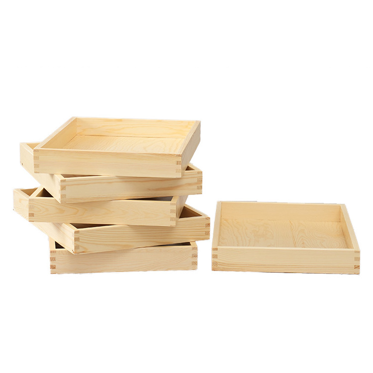 Wholesale Natural Custom Design Handmade Bamboo Wooden Food Serving Tray Set with Handle for Home Living Room and Kitchen