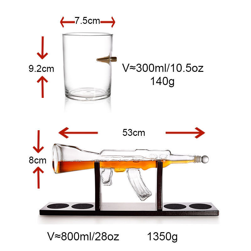 Hot selling AK 47 Gun Shaped Vodka Tequila Water Wine Glass Bottle Gun Wine Whisky Tequila Liqueur Brandy Round Crystal Lid