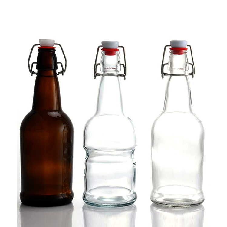 wholesale 16 oz Amber Glass Bale Wire Bottles with Swing Top Cap  Food Safe Stopper glass beer bottle