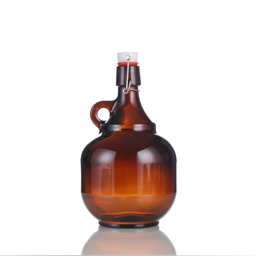 Factory wholesale 4000ml 1 Gallon Big Brown Amber Glass Wine Bottle Growler California Beer Bottle With Airtight Screw Caps