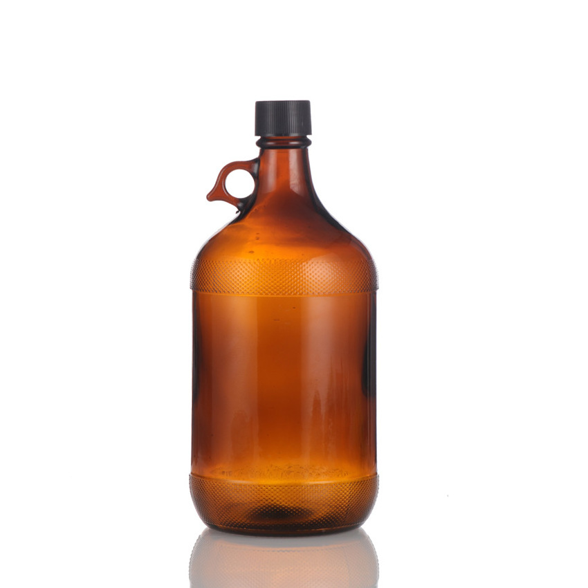 Factory wholesale 4000ml 1 Gallon Big Brown Amber Glass Wine Bottle Growler California Beer Bottle With Airtight Screw Caps