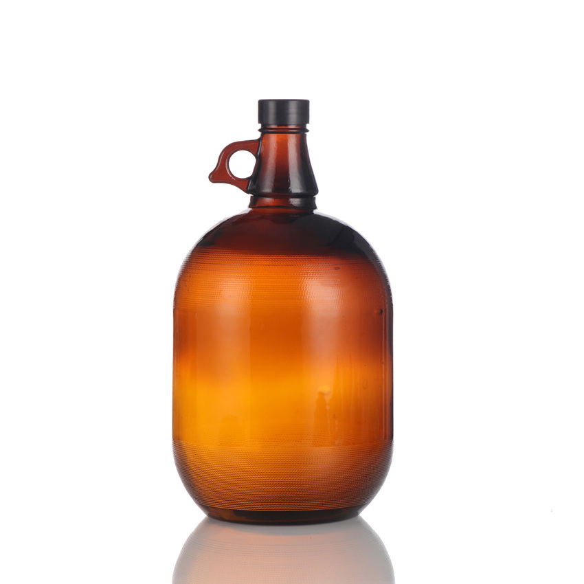 Factory wholesale 4000ml 1 Gallon Big Brown Amber Glass Wine Bottle Growler California Beer Bottle With Airtight Screw Caps