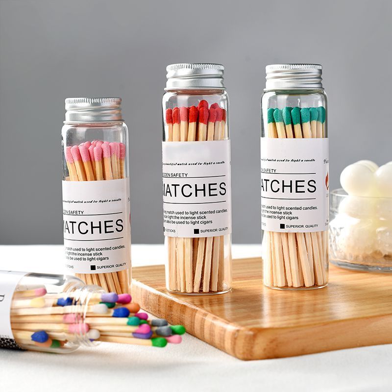 Factory Customized Glass Bottle Matches Candle Matches Colored Head Wooden Matchsticks For Aromatherapy Candle Jar