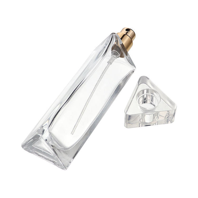 Wholesale factory triangle 30ml 50ml Atomizer Perfume Bottle Bulk Clear high end Empty Glass Spray Bottle