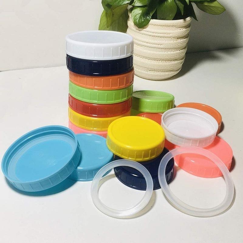 Custom 70/86 mm Design Mason Jar Plastic Lid Wide Mouth Colorful BPA-Free Airtight Leak-Proof Plastic Lid For Mason Jar