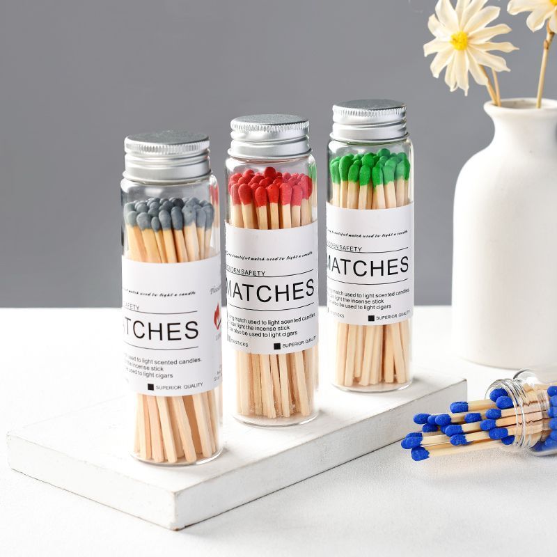 Factory Customized Glass Bottle Matches Candle Matches Colored Head Wooden Matchsticks For Aromatherapy Candle Jar