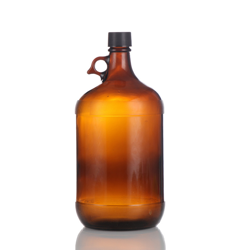 Factory wholesale 4000ml 1 Gallon Big Brown Amber Glass Wine Bottle Growler California Beer Bottle With Airtight Screw Caps