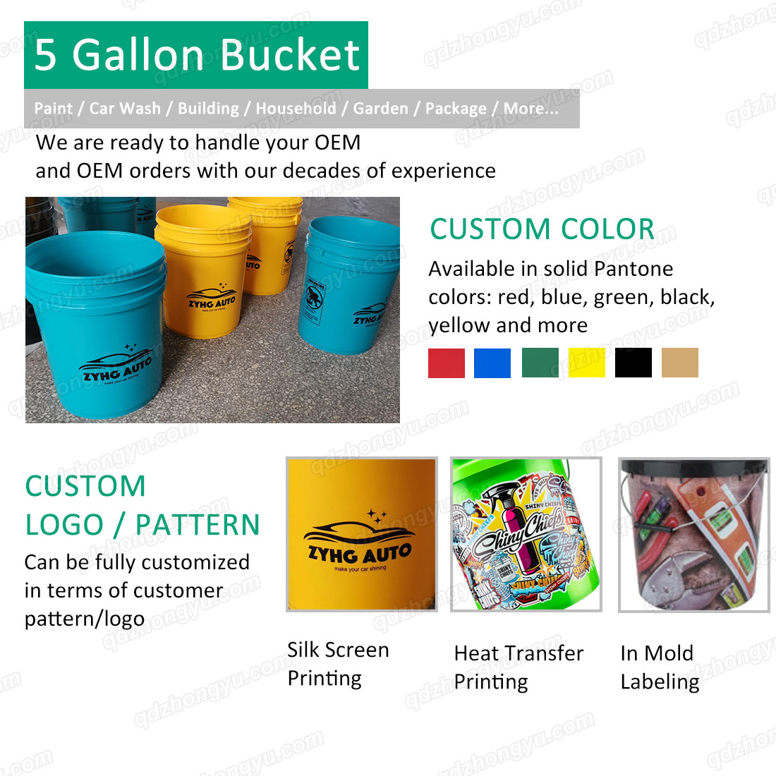 Measuring Custom Black 18 20 Litre Food Grade Water 5 Gallon Paint Plastic Bucket with Gamma Seal Lid