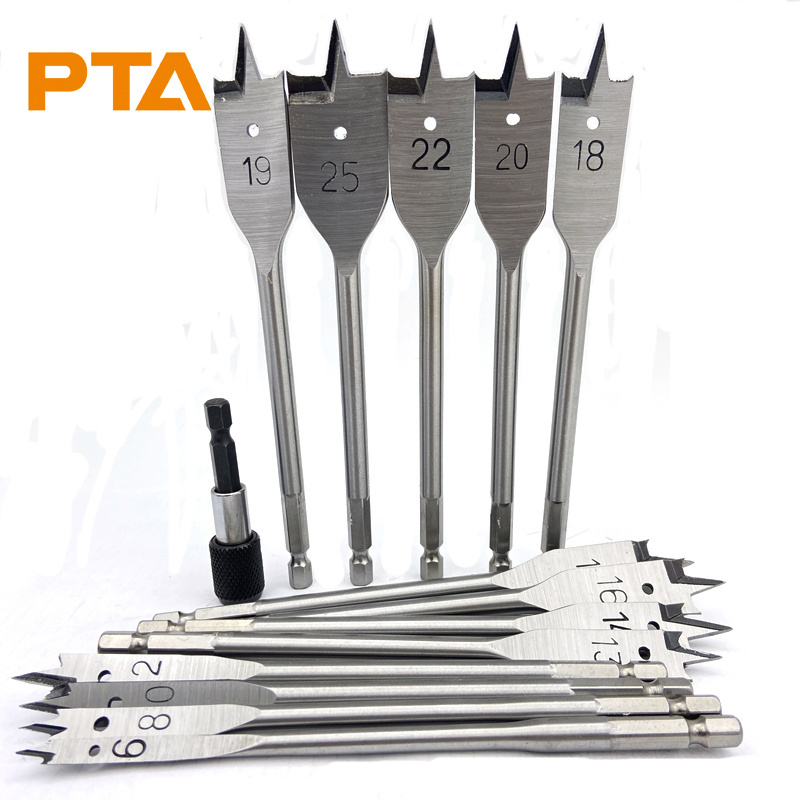 14pcs Wood Flat Drill Bits 1/4 inch Hex Shank Tri-Point Paddle Spade Drill Bits Set in wooden box