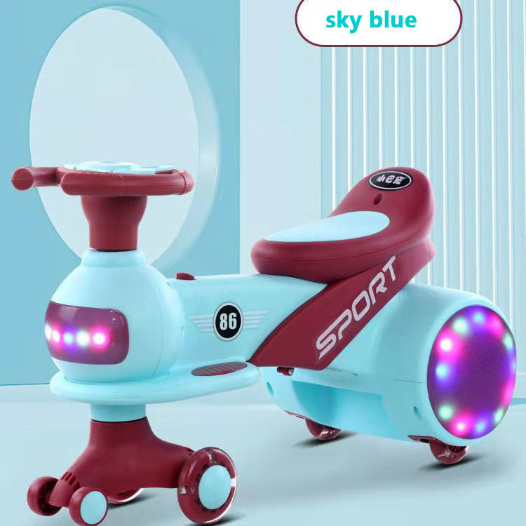 Manufacturer Hot Selling PU Flashing Light Silent Wheel Kids Twist Ride On Swing Car