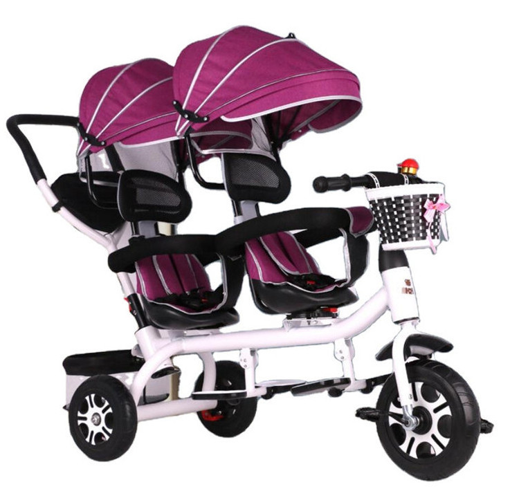 360 Rotation Baby Twins Tricycle Ride On Car Toy 4 In 1 Three Wheels Bike For Child With Two Seat Pushbar Walk Toddler Kid Trike