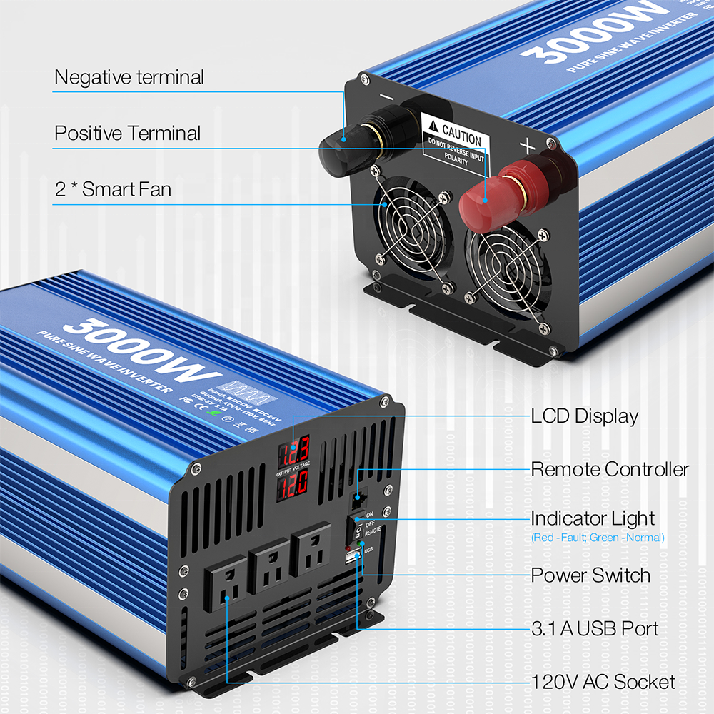 solar power inverter converters 12v 24v 120v 220v pure sine wave battery car inverter high frequency 5kw 4kw 3kw 2kw 1kw 3000w