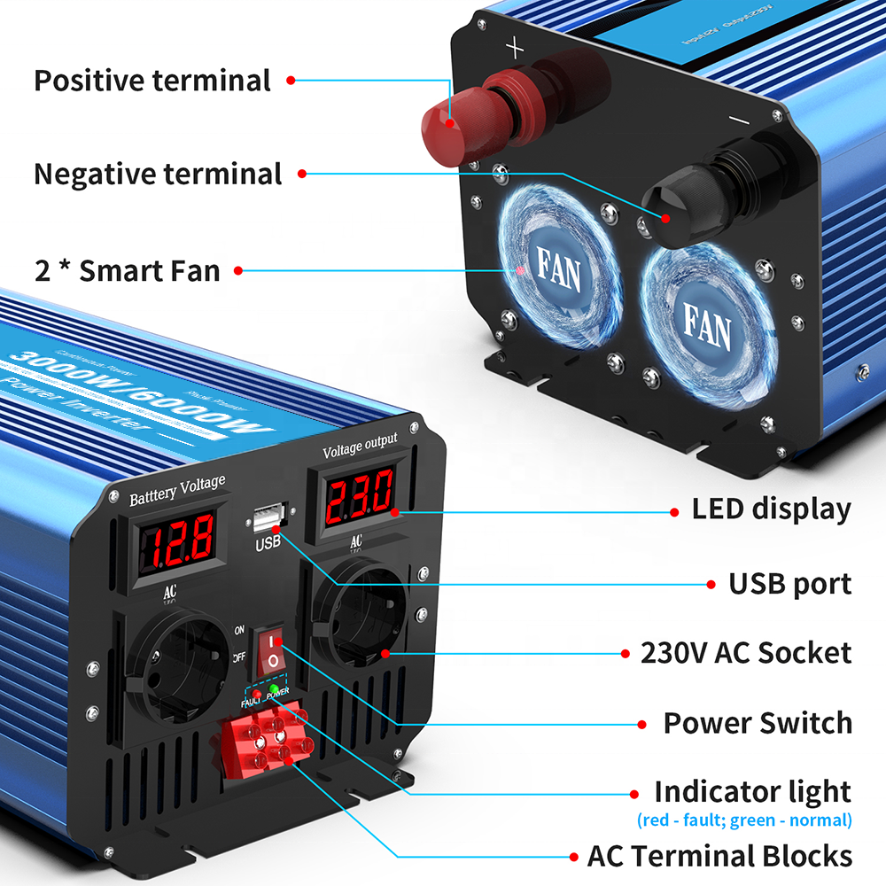 Hot Sale 1000W 1500W 2000W 3000W Rv Solar 24v Pure Sine Wave Inverter 12v to 220v 230v 240v power inverters converter