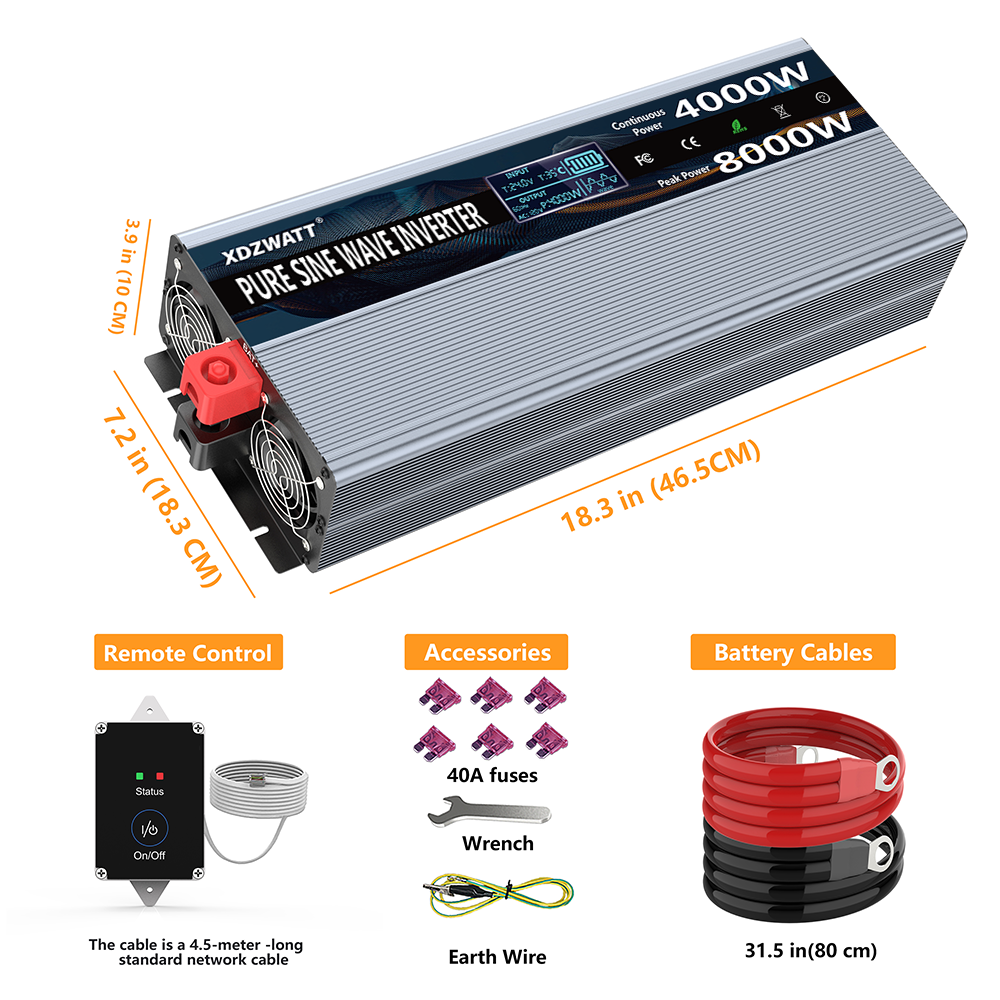 Factory price 12V 24V 48V to 110V 220V pure sine wave inverter 800W 1000W 1500W 2000W 3000W 4000w solar car inverter