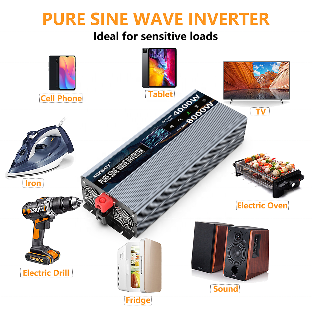 solar inverter 12v 24v dc to 120v 220v ac power pure sine wave car inverter battery high frequency 1kw 2kw 3kw 4kw 5kw off grid