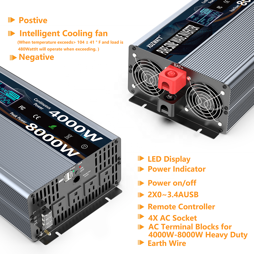 solar inverter 12v 24v dc to 120v 220v ac power pure sine wave car inverter battery high frequency 1kw 2kw 3kw 4kw 5kw off grid