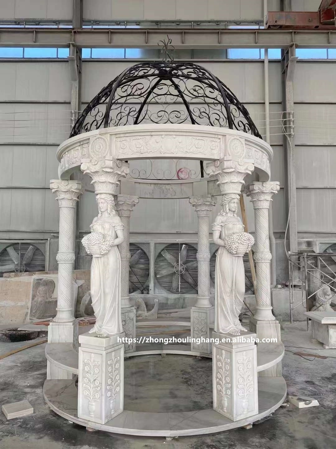 Garden Natural Stone Hand Carved White Marble Gazebo Outdoor for Decoration