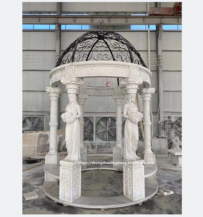 Garden Natural Stone Hand Carved White Marble Gazebo Outdoor for Decoration