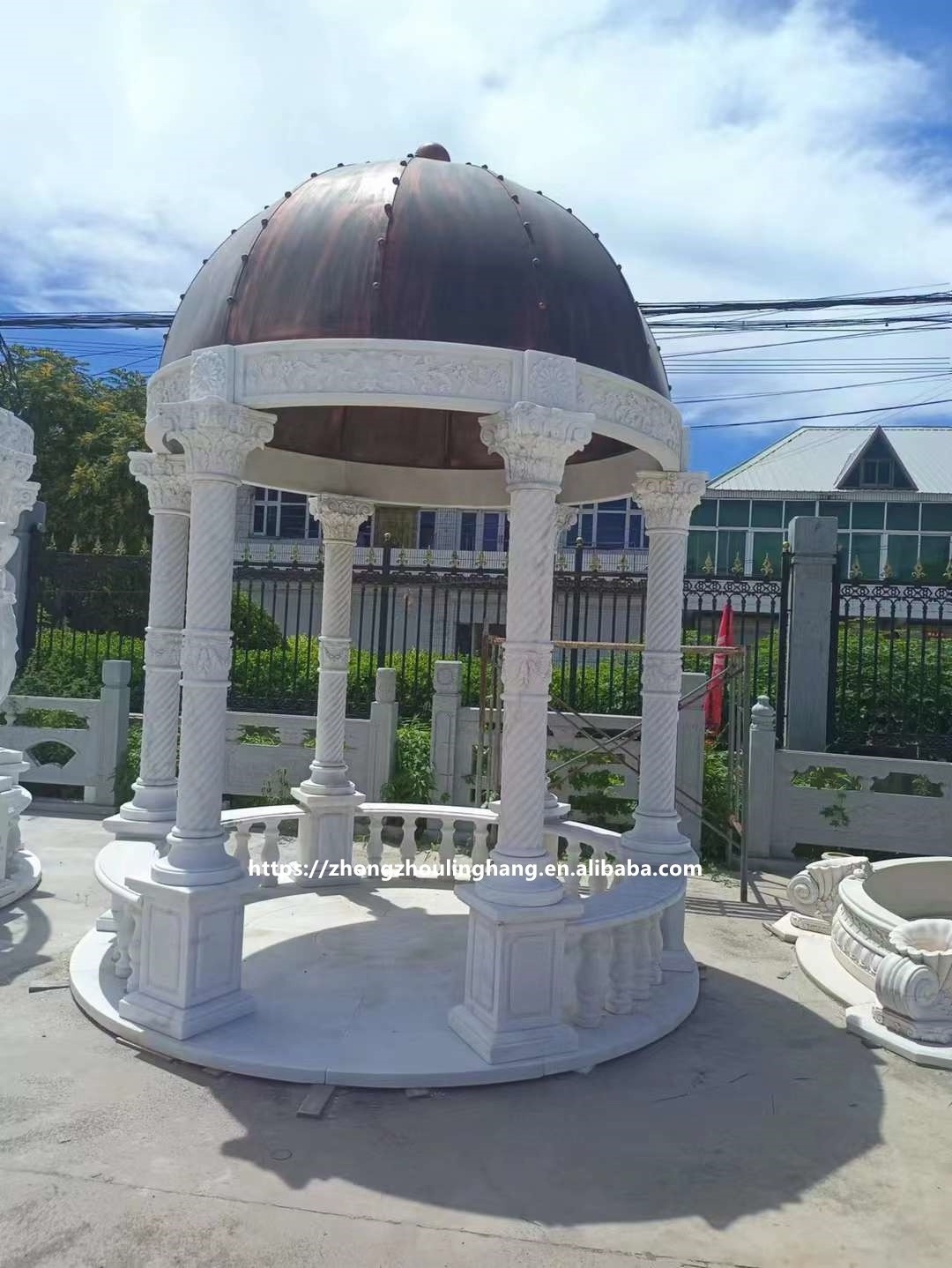 Garden Natural Stone Hand Carved White Marble Gazebo Outdoor for Decoration